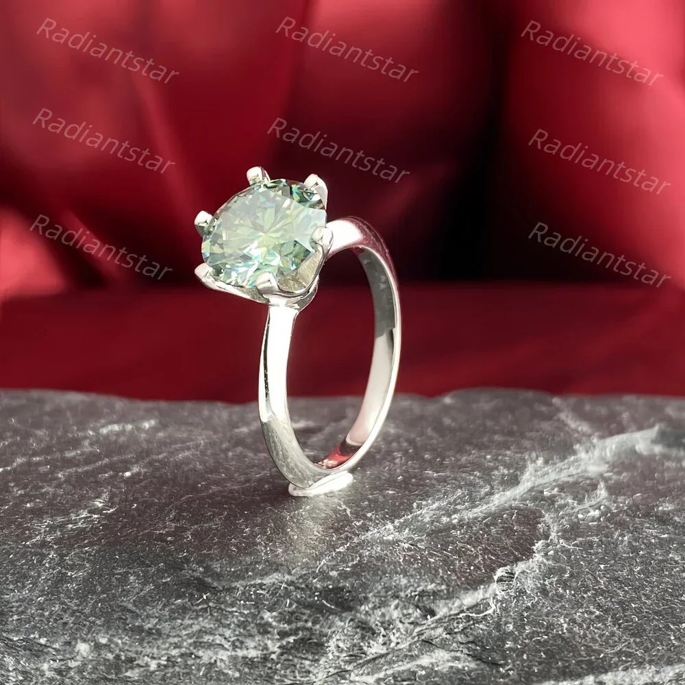 NEW Certified 3 ct. t.w. Dark Blue Green Moissanite Solitaire 6 Prong Ring